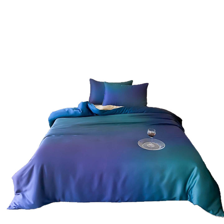 Gradient Satin-Feel Reversible Duvet Cover Set with Hidden Closure & Corner Ties
