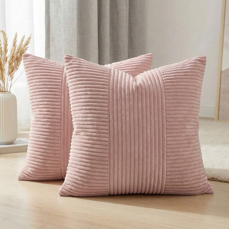 Ribbed Corduroy Square Throw Pillow Cover with Center Channel Texture and Hidden Zipper