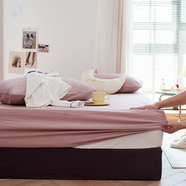 Deep-Pocket Elasticized Fitted Sheet Set with Sateen-Feel Pillowcases