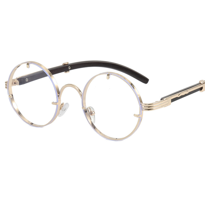 Ladies round sunglasses with luxurious wooden frame and golden accents Stornfield