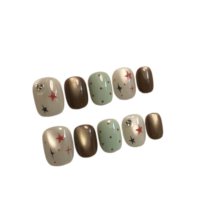 Decorative Press-On Nail Art Set with Star and Dot Patterns