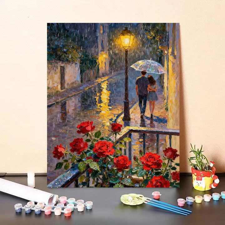 Romantic Rainy Street Scene Paint by Numbers Kit Stornfield