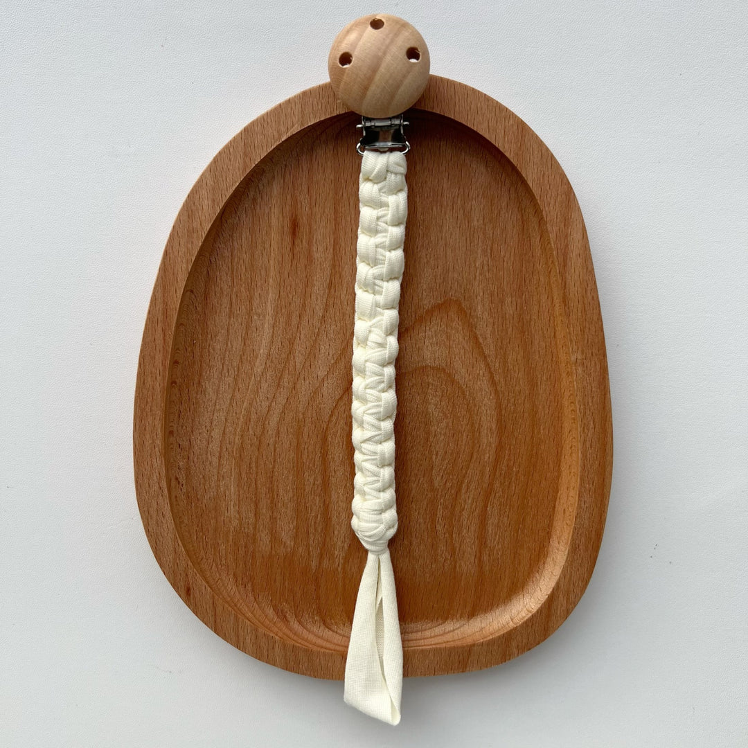 Braided Cotton Pacifier Clip with Wooden Safety Clip