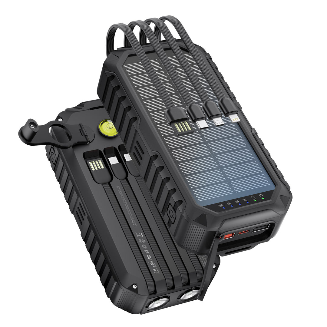 Solar Power Bank with Integrated Charging Cables and LED Flashlight Stornfield