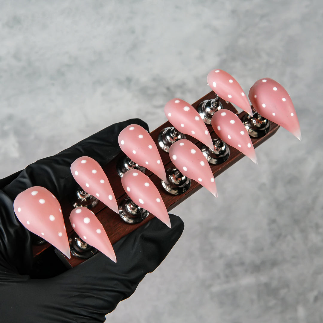 Elegant Stiletto Press-On Nails with Polka Dot Design