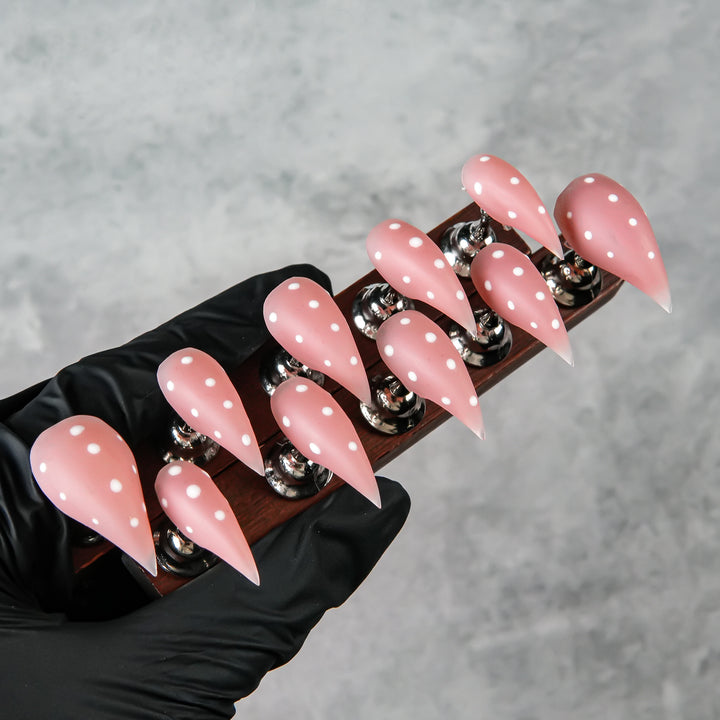 Elegant Stiletto Press-On Nails with Polka Dot Design