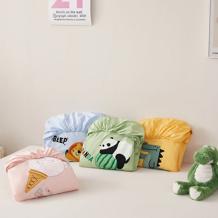 Cotton Jersey Stretch Fitted Bed Sheet with Embroidered Lion Car