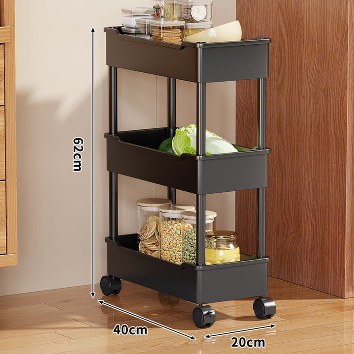 Four-Tier Slim Rolling Kitchen Storage Cart with Deep Trays and Locking Casters