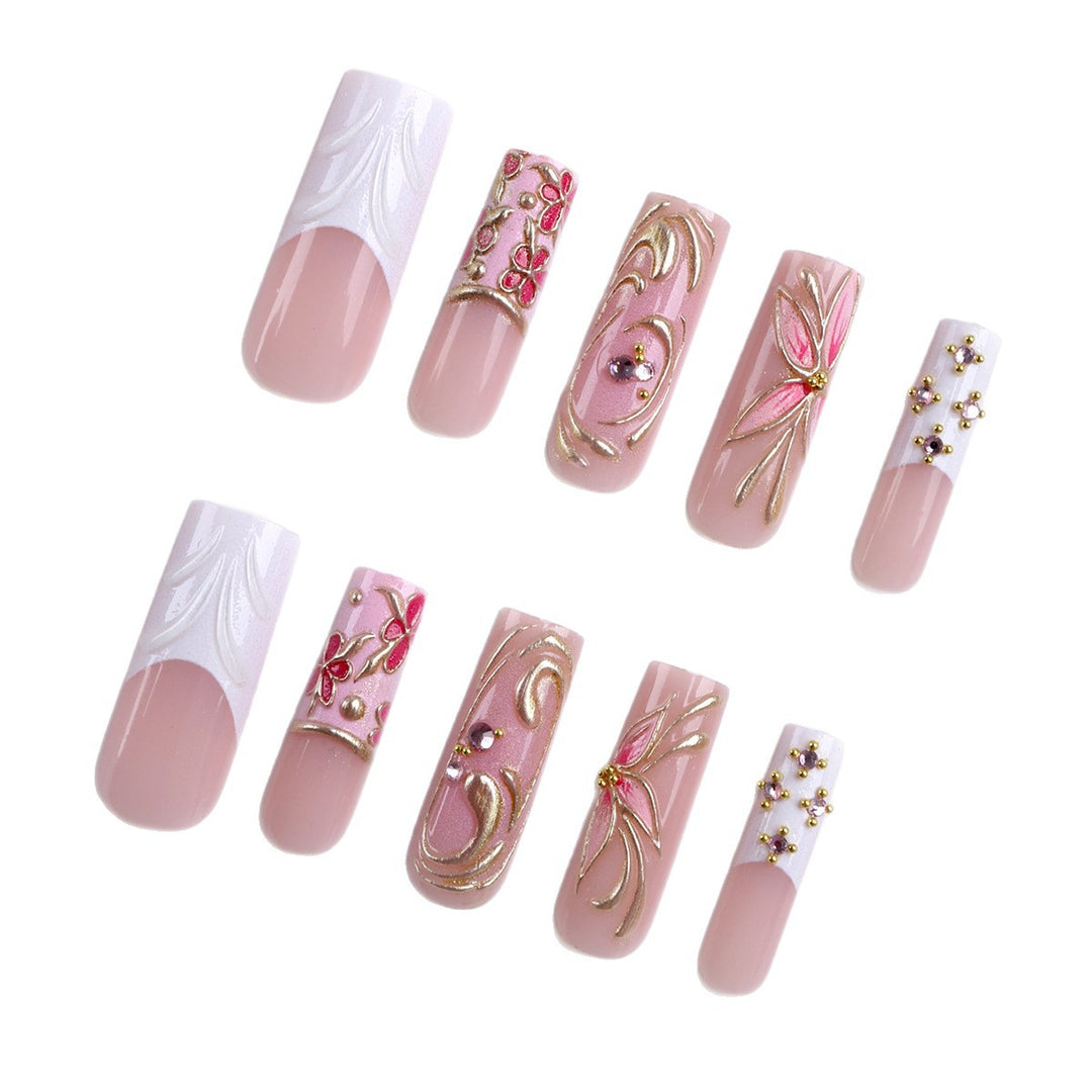 Premium Artificial Nails with Floral Decorations Stornfield