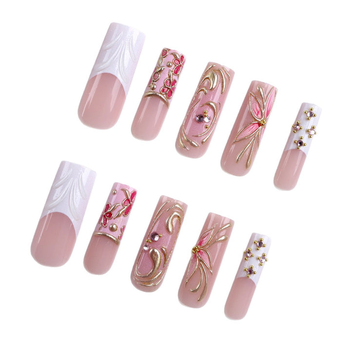 Premium Artificial Nails with Floral Decorations Stornfield