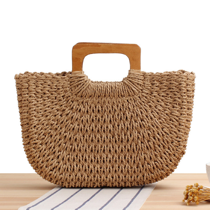 Handcrafted straw bag with wooden handle Stornfield