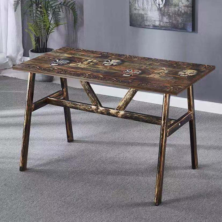 Vintage dining table with custom license plate design Stornfield
