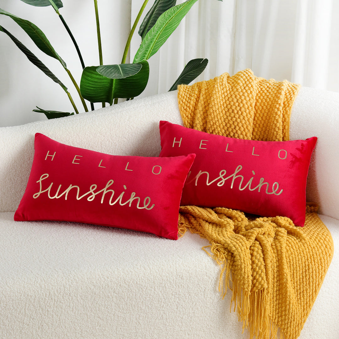 Plush Velvet Rectangular Lumbar Accent Pillow with Metallic Script Embroidery and Hidden Zip