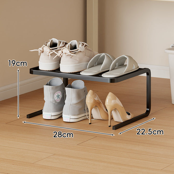Compact Low-Profile Two-Level Metal Shoe Organizer Rack