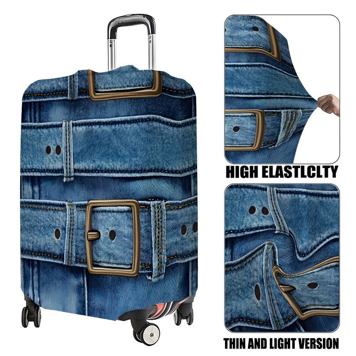 Unisex stylish suitcase cover with denim belt motif, elastic protective cover for rolling suitcase Stornfield