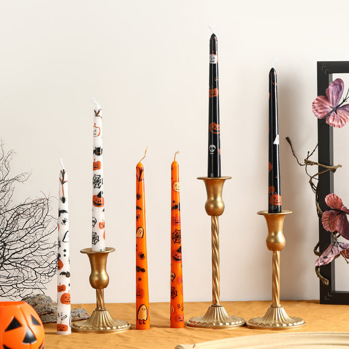 Halloween Decorative Tall Taper Candle with Printed Ghost and Pumpkin Motif