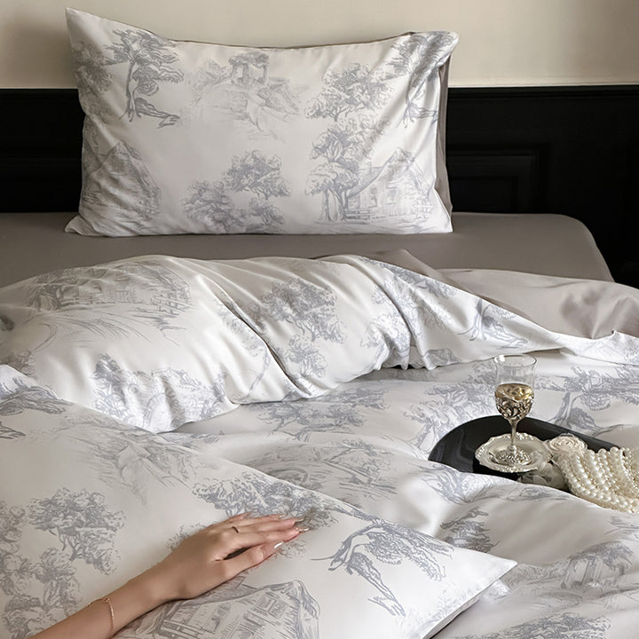 Reversible Premium Satin Bedding Set with Botanical Watercolor Print and Extra Soft Touch