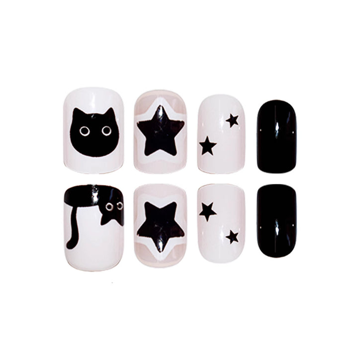 Playful Cat and Star-Themed Press-On Nail Art Extensions Stornfield