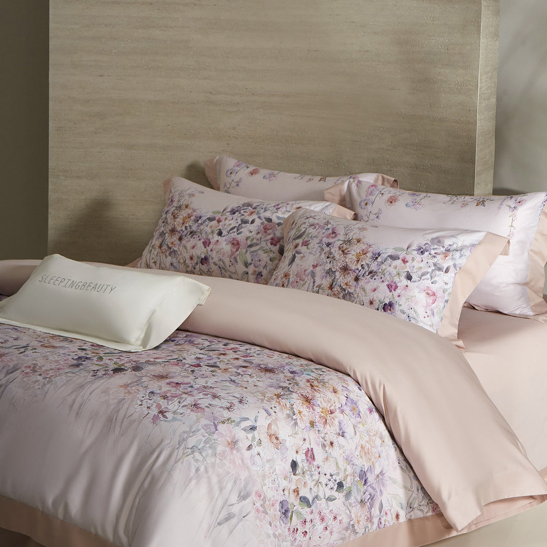 Floral Watercolor Cotton Sateen Duvet Cover Set with Hidden Zipper & Embroidered Pillow Shams