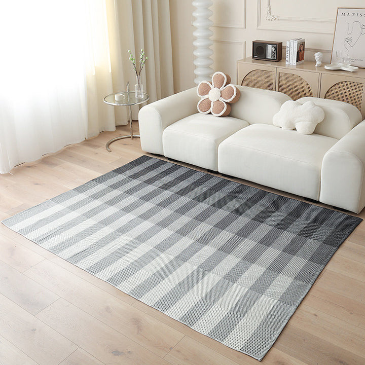 Woven living area rug with large check pattern and flat cotton texture Stornfield