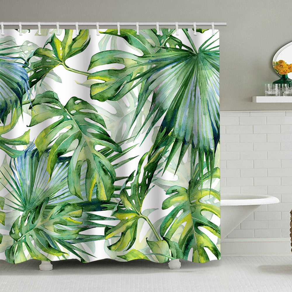 Tropical Leaf Print Shower Curtain Stornfield