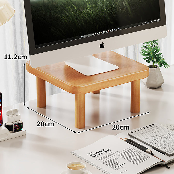 Compact Solid Wood Monitor Riser Stand with Four Round Legs