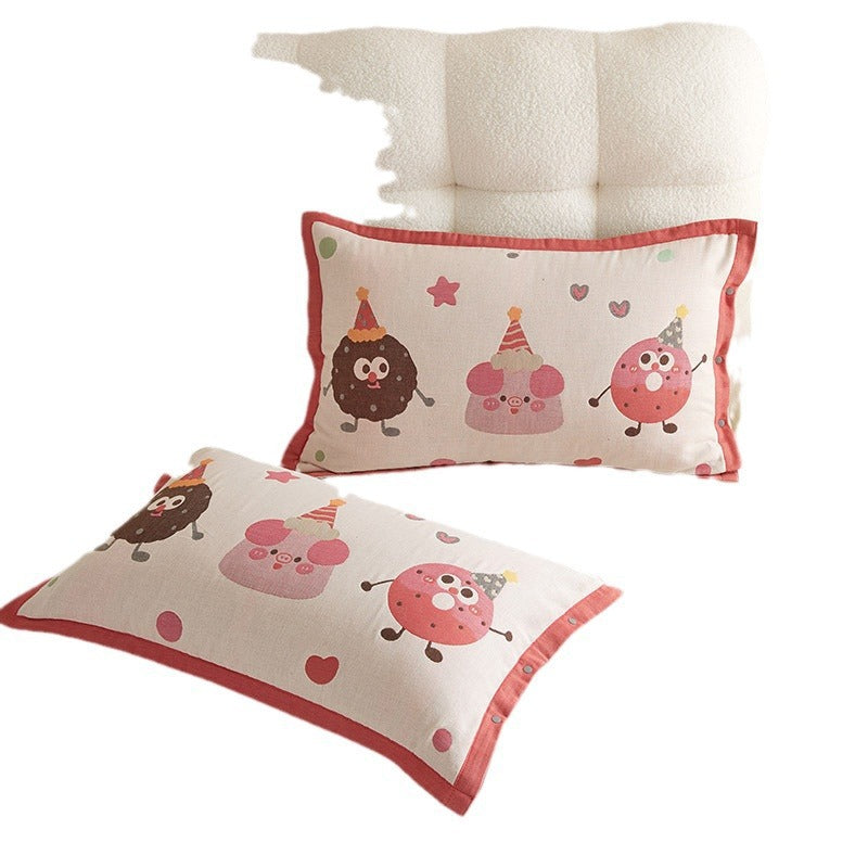 Decorative Cotton Pillowcase Set with Cartoon Puppy Stripe Print