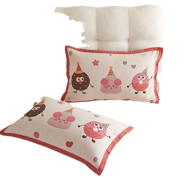 Decorative Cotton Pillowcase Set with Cartoon Puppy Stripe Print