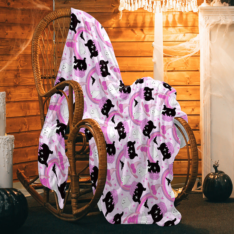 Cuddly blanket with playful motifs of cats and rainbows Stornfield