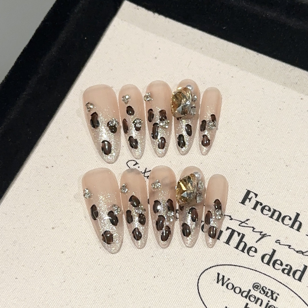 Artistic Gemstone-Embellished Press-On Nail Set