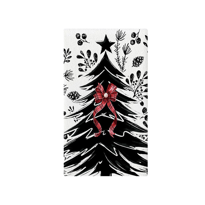 Festive Cotton-Linen Blend Kitchen Tea Towel with Scandinavian Christmas Tree Print