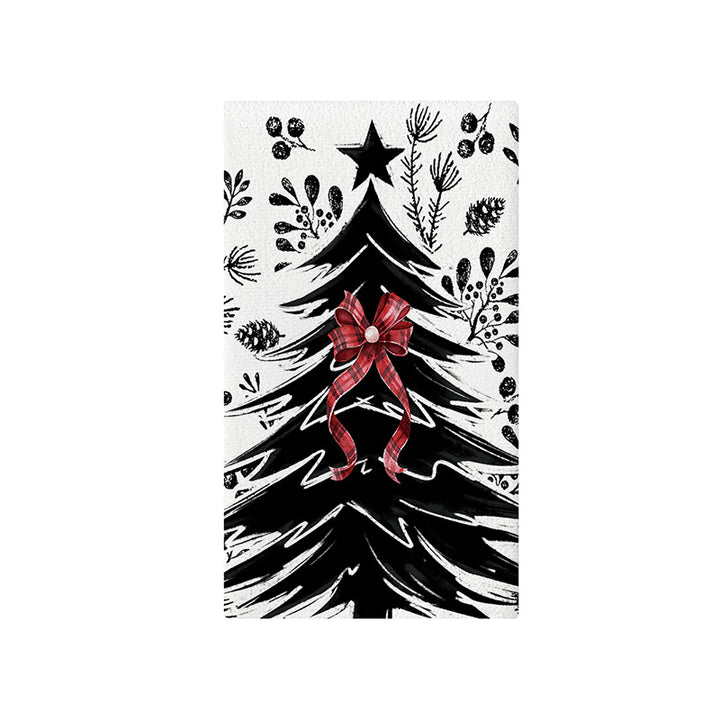 Festive Cotton-Linen Blend Kitchen Tea Towel with Scandinavian Christmas Tree Print