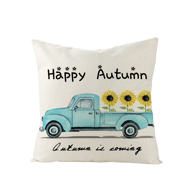 Autumn Linen-Blend Square Throw Pillow Cover with Hidden Zipper and 'Hello Autumn' Script