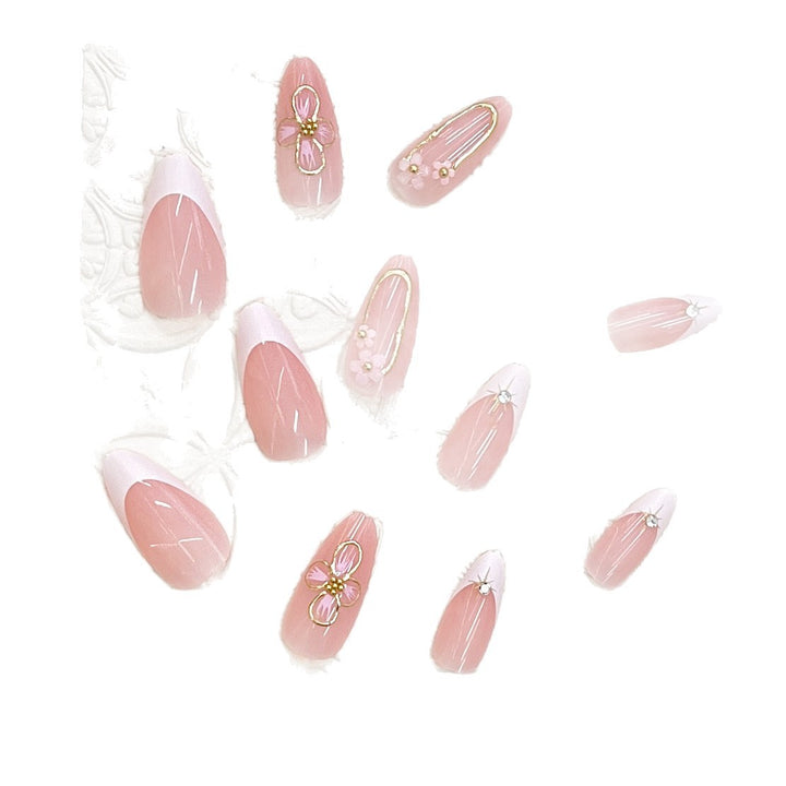 Elegant Press-On Nail Art Set with Floral Accents Stornfield