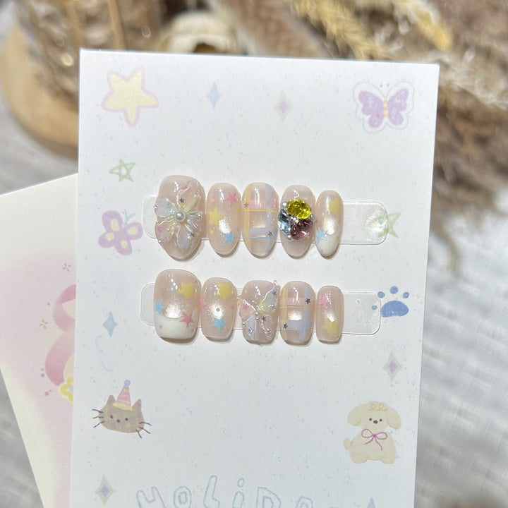 Decorative Press-On Nail Art Set with Gem Accents Stornfield