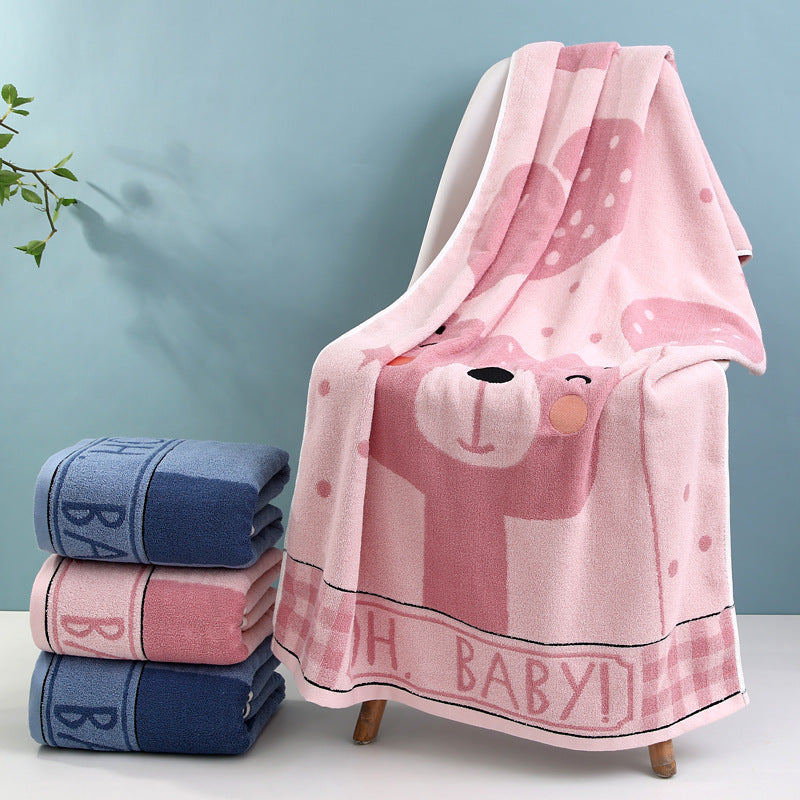 Cozy Terry Bath Blanket with Cute Bear Design Stornfield