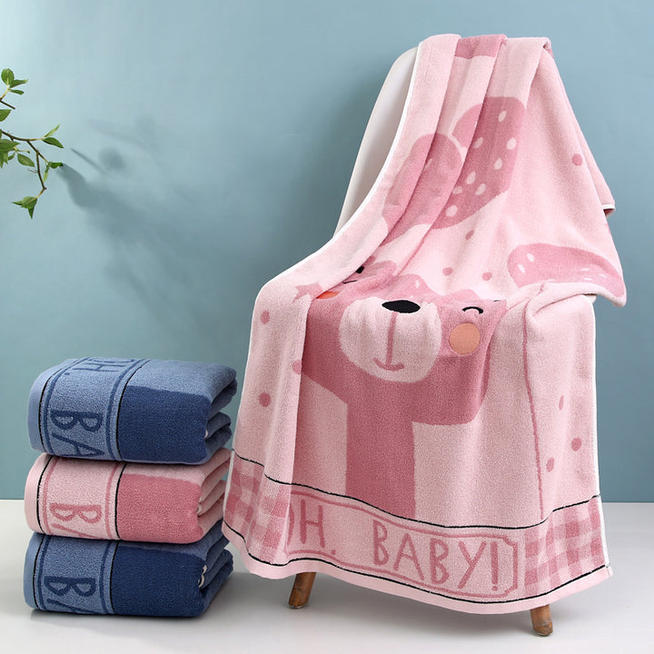 Cozy Terry Bath Blanket with Cute Bear Design Stornfield
