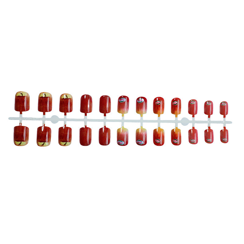 Artistic Press-On Nail Set with Unique Apple Designs Stornfield