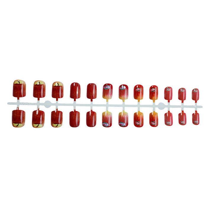 Artistic Press-On Nail Set with Unique Apple Designs Stornfield