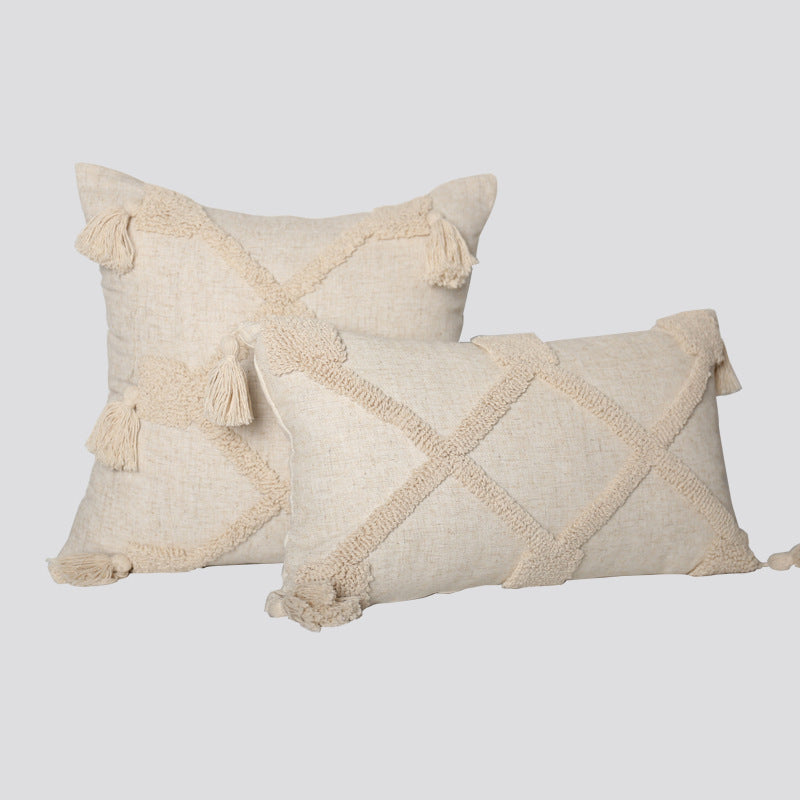 Decorative Tassel Embroidered Lumbar and Square Pillow Set