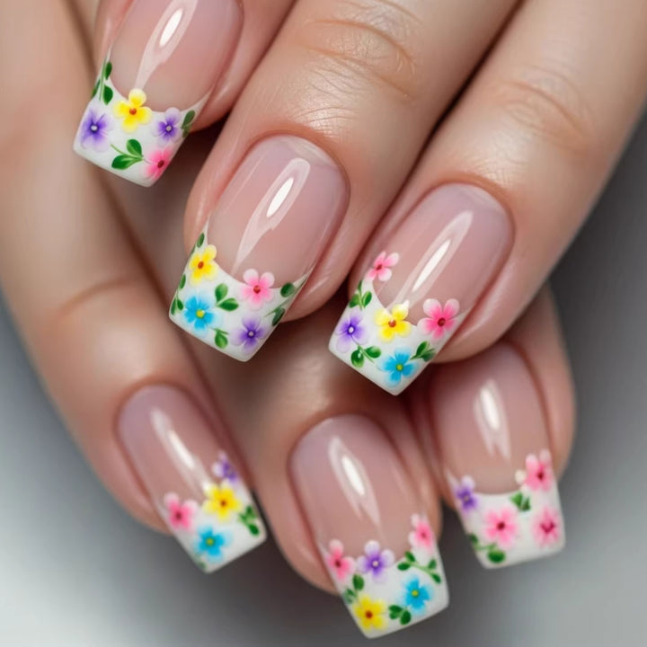 Elegant Artificial Nails with French Manicure and Glitter Effects Stornfield