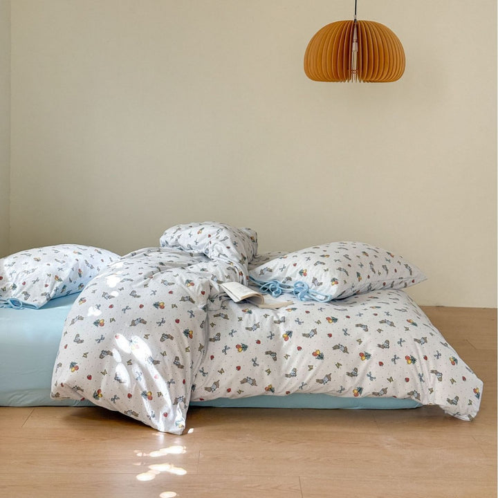Cotton Percale Duvet Cover Set with Corner Ties and Pillowcases