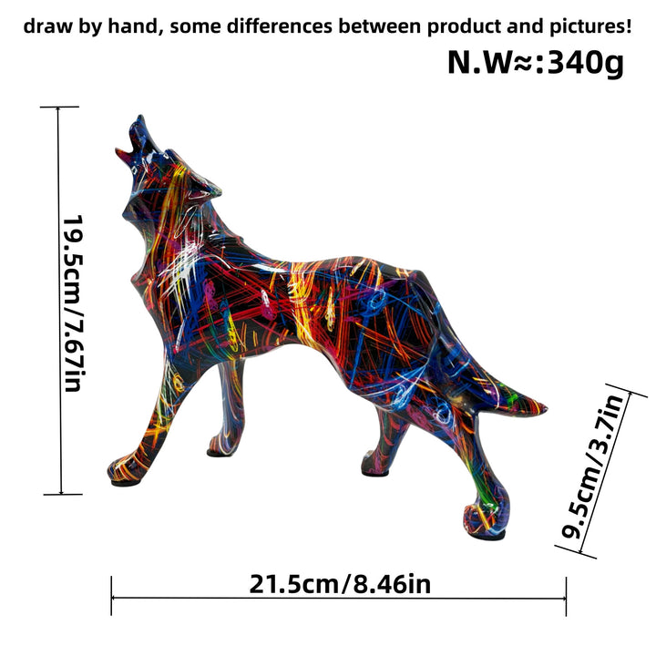 Unique wolf sculpture made of hand-painted resin Stornfield