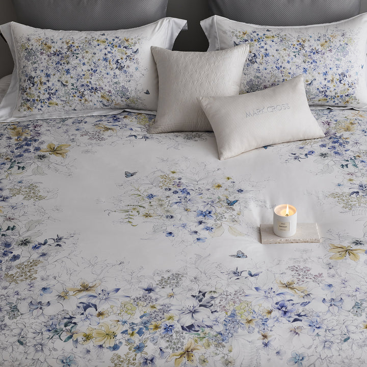 Botanical Watercolor Cotton Sateen Duvet Cover Set with Euro Shams
