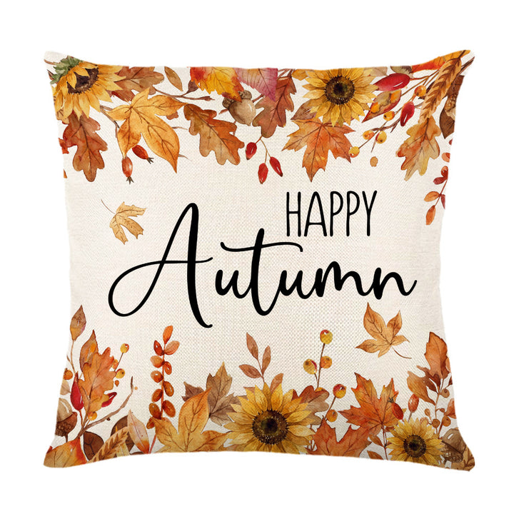 Decorative Autumn Basket Pumpkin Sunflower Square Pillow Cover with Hidden Zipper