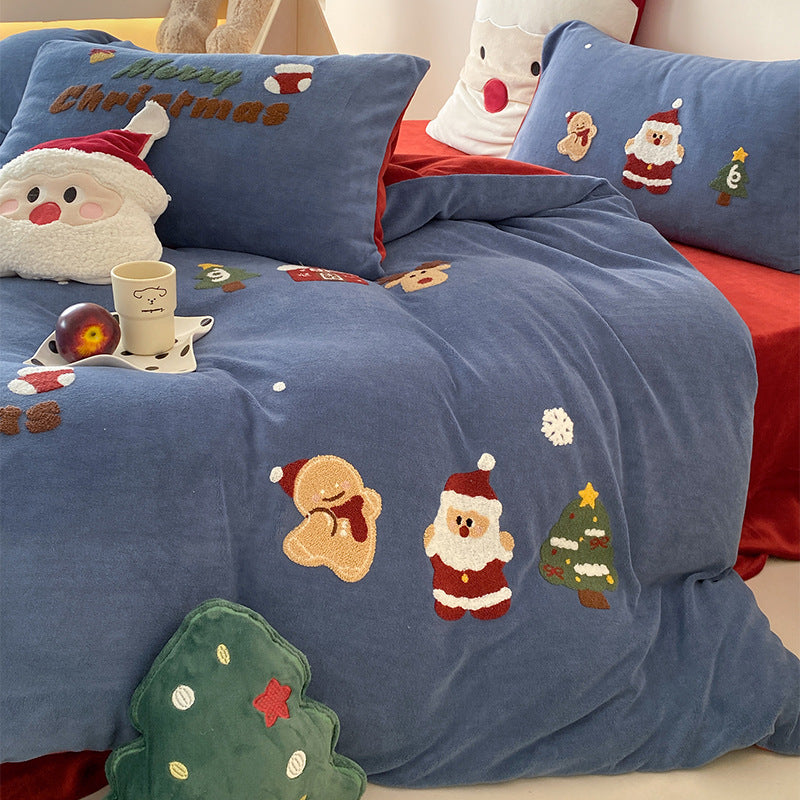 Christmas Embroidered Plush Duvet Cover Set
