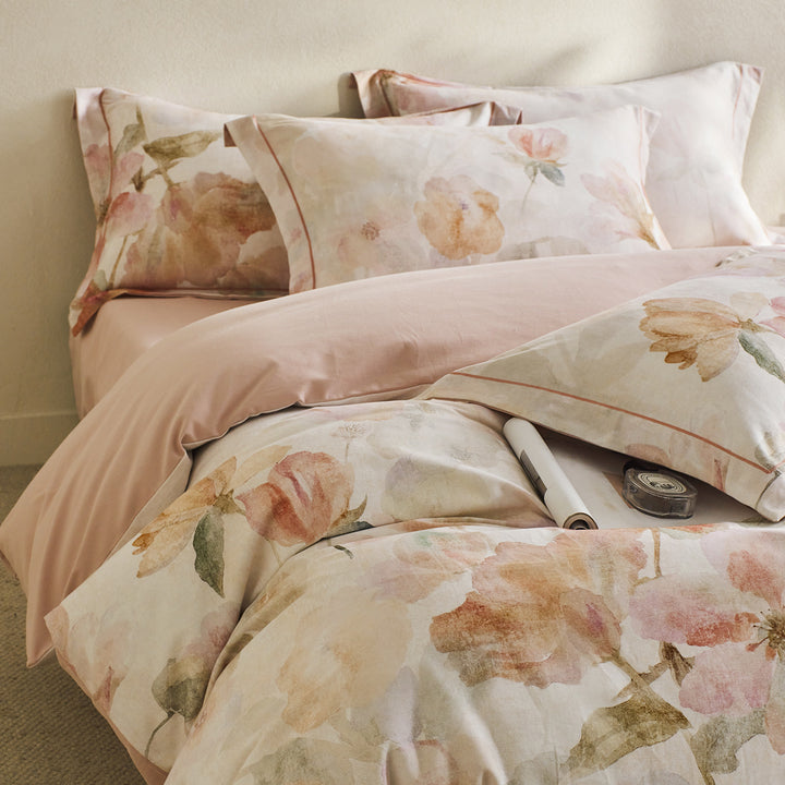 Reversible Botanical Cotton Sateen Duvet Cover Set with Pillow Shams
