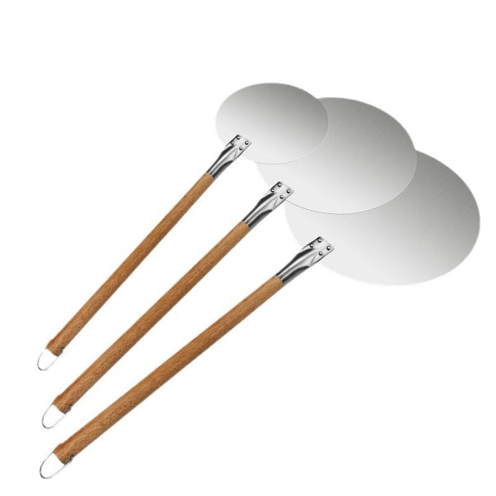 round stainless steel pizza peel set with long hardwood handles Stornfield