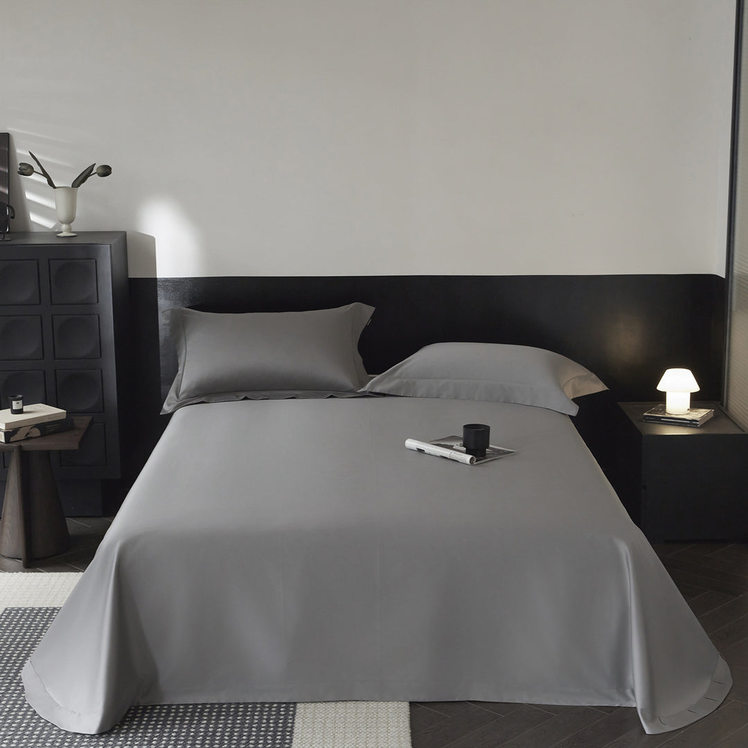 Hotel-Style Long-Staple Cotton Percale Bed Sheet Set with Deep-Pocket Fitted Sheet and Oxford Pillowcases
