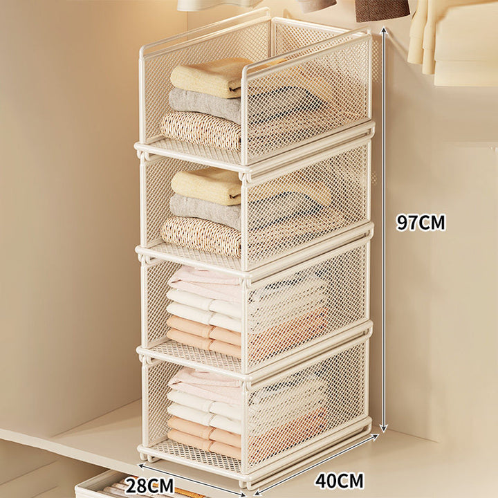 Stackable Metal Mesh Closet Storage Drawer Bin with Sliding Nesting Frame